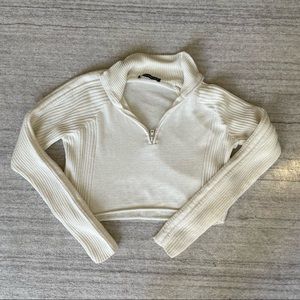 Brandy Melville Soft Knit Half Zip Crop Sweater